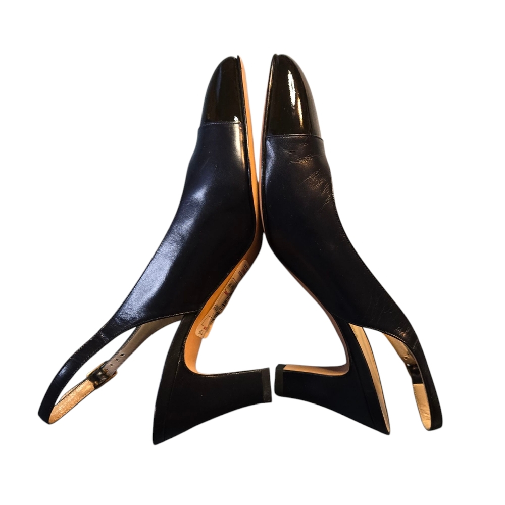Vintage Salvatorre Ferragamo Blue W/Black Patent Leather Toe Heels Size 8.5C - Picture 6 of 10